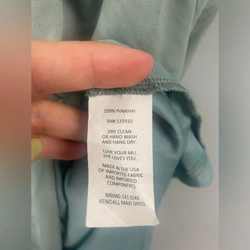 Show Me Your Mumu Kendall Chiffon Maxi Dress V-neck Size Large Silver Sage Blue - Picture 9 of 10
